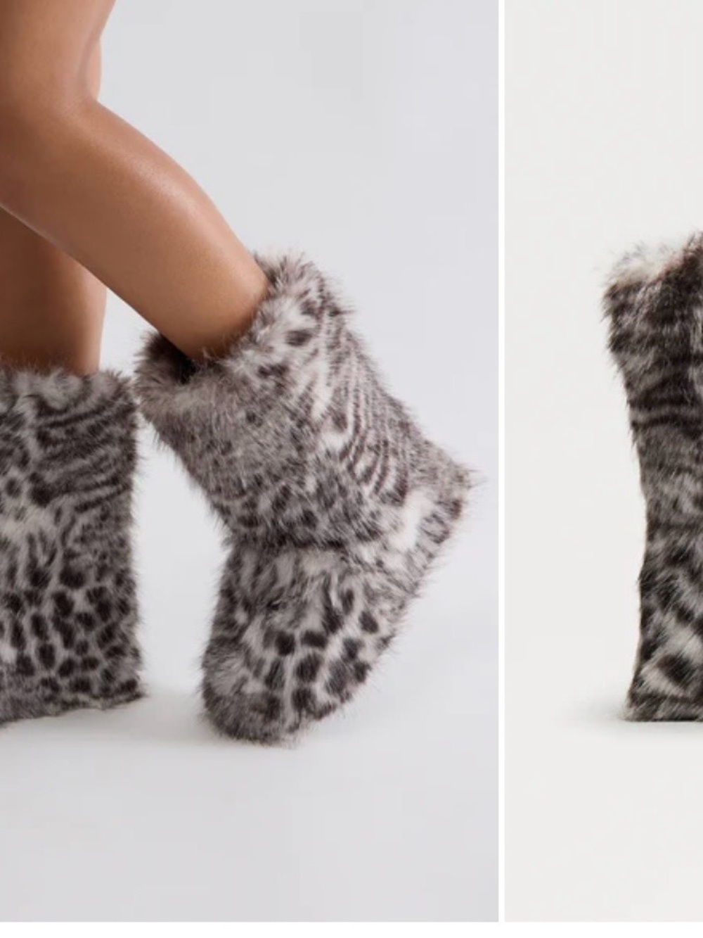 Fashion Nova Gray Leopard Faux Fur Winter Boot Slippers